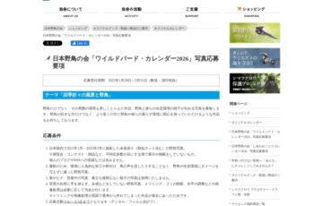 日本野鳥の会「ワイルドバード・カレンダー2026」写真公募［採用者には作品使用料として4万円とカレンダー2部を進呈］